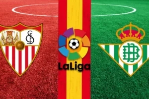 FC Sevilla and Real Betis Logos La Liga Logo Spanish Flag Soccer Field 768x404 1