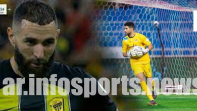 حارس الوحدة منير المحمدي يتصدى لركلة جزاء بنزيما