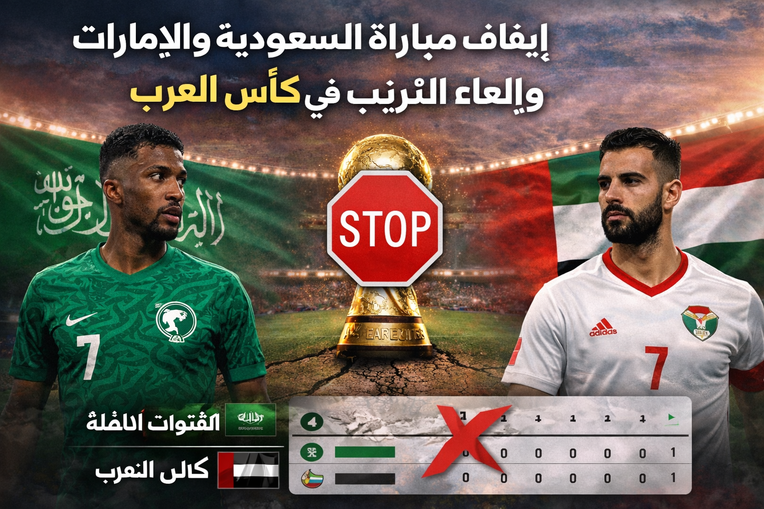 ايقاف مباراة السعودية والامارات والغاء ترتيب في كاس العرب