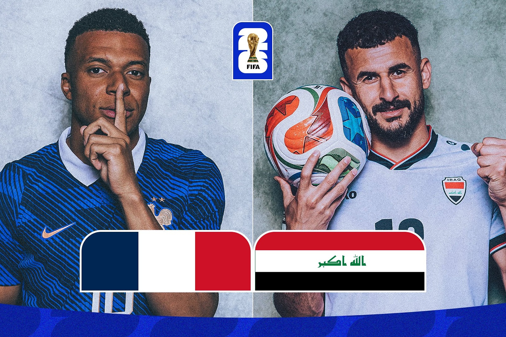 توقيت لعبة العراق وفرنسا والقنوات الناقلة في كأس العالم 2026