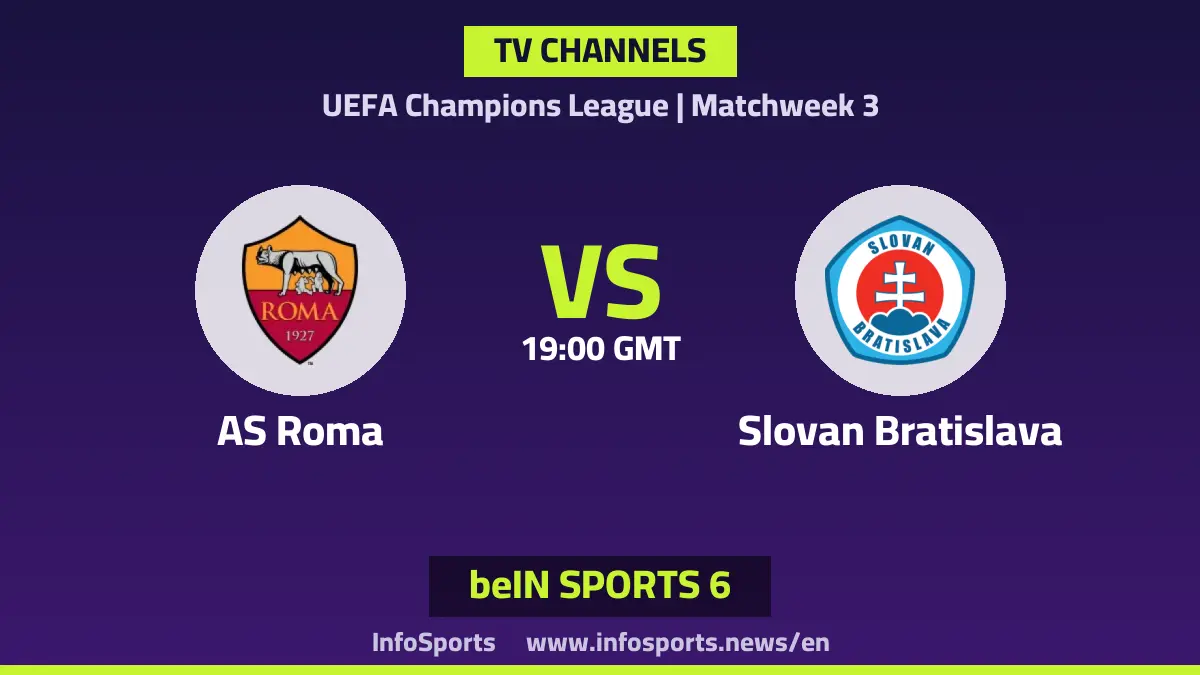 What channels are showing Roma vs Slovan Bratislava in the Champions League?